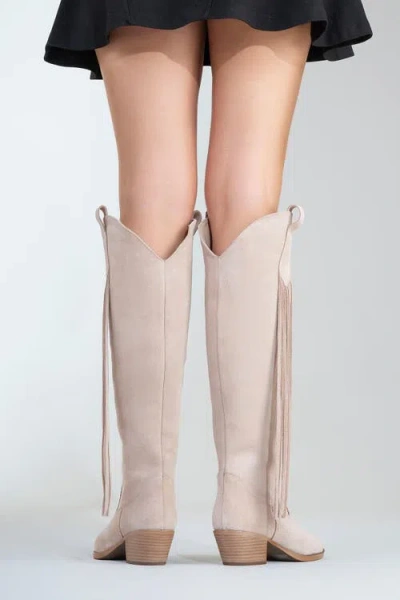 Forever & Always Shoes Rios Leather Fringe Knee High Boot In Brown