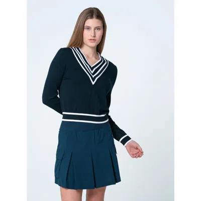 Lucky In Love Victory V-neck Sweater In Blue