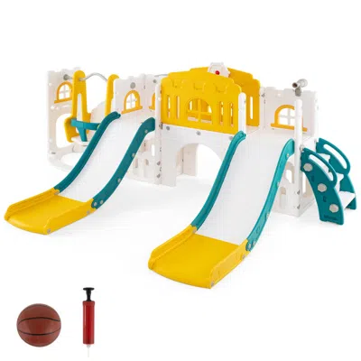 Hivvago 10-in-1 Toddler Slide And Swing Set With Double Slides And Tunnel In Multi