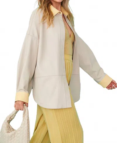 Jayley Oversized Faux Leather Utility Shirt Jacket In Beige With Yellow In Gray