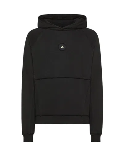 Peuterey Ribbed Knit Hoodie With Polished Finish In Black