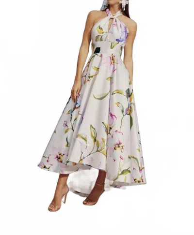 Frascara High-low Halter Dress In White Floral In White