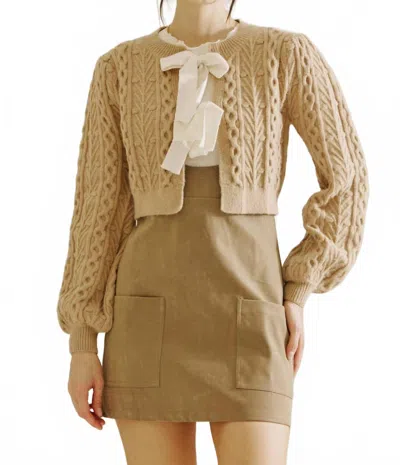 Storia Cable Knit Cropped Cardigan In Burlywood In Neutral