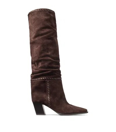 Jimmy Choo Hart Stitch 60 Suede Knee-high Boots In Brown