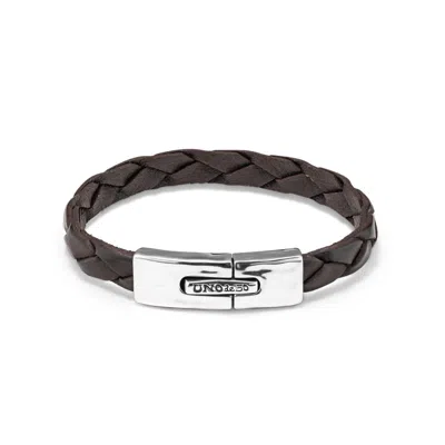 Unode50 Braided Leather Spring Clasp Bracelet In Brown