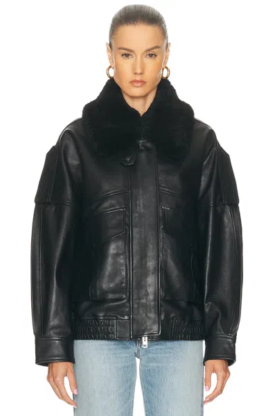 Agolde Avril Oversized Leather Jacket In Black