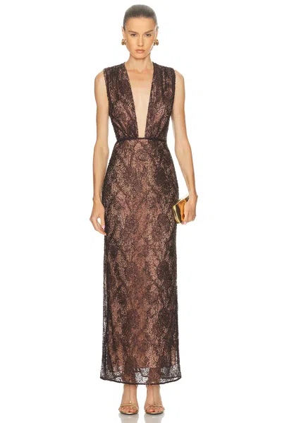 Aknvas Leo Beaded Gown In Brown