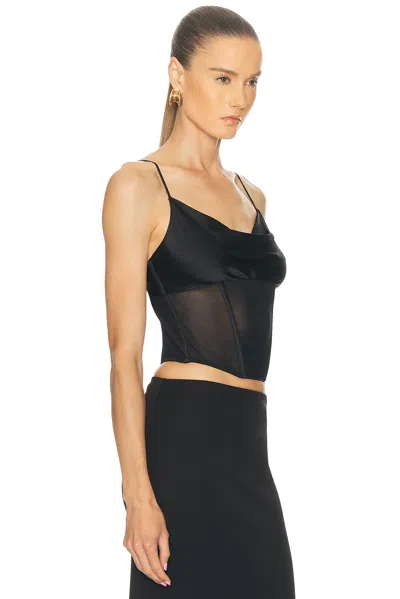 Fleur Du Mal Nora Satin-panelled Corset Top In Black