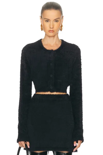 Helmut Lang Cropped Eyelash Cardigan In Black