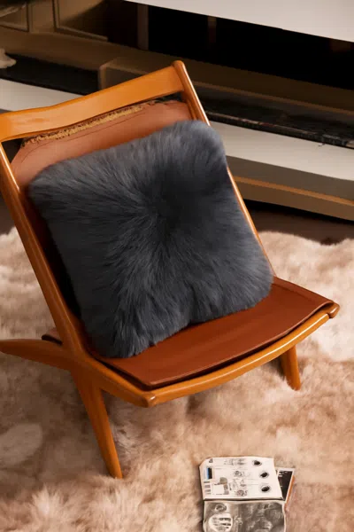 Infinity Leather Genuine Sheepskin Charcoal Grey Real Wool Single Sided Cushion In Black