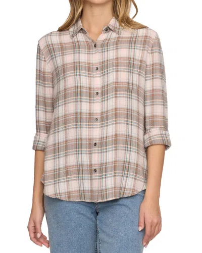 Flags & Anthem Leetonia Boyfriend Shirt In Sage/pink In Multi
