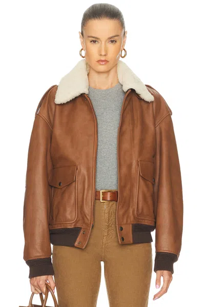 Saint Laurent Bomber Jacket In Hammered Leather And Shearling In Multi