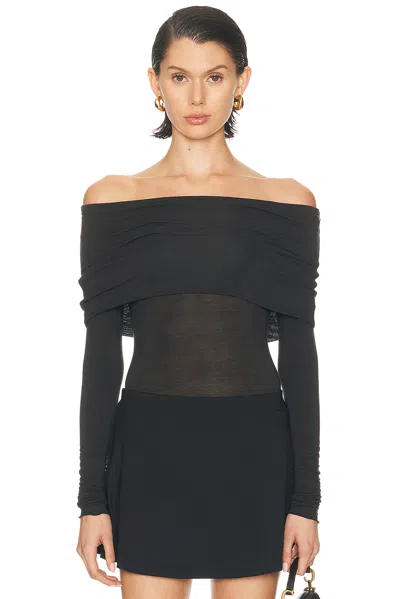 Skims Sheer Modal Off Shoulder Long Sleeve Top In Black