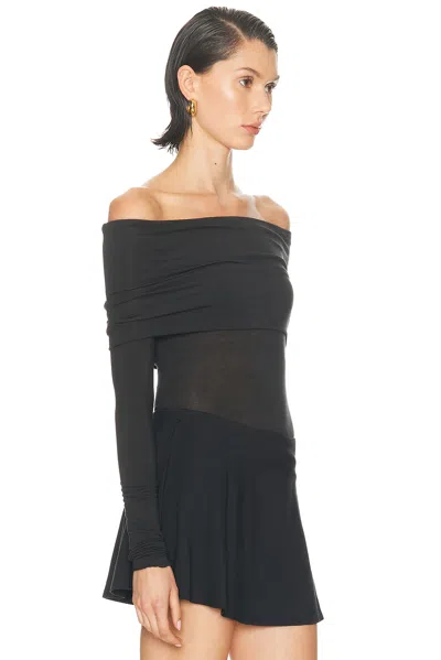 Skims Sheer Modal Off Shoulder Long Sleeve Top In Black