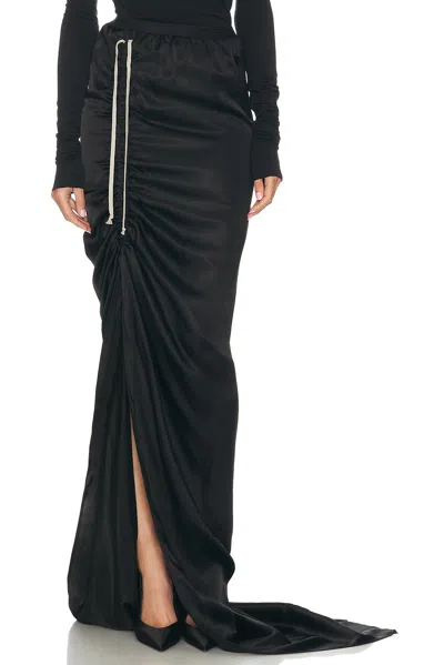 Rick Owens Draped Drawstring Maxi Ruched Side Slit In Black
