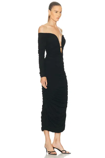 Sans Faff Wren Long-sleeve Ruched Midi Dress In Black