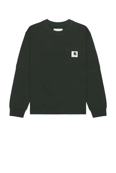 Sacai X Carhartt Wip Cotton Jersey Long Sleeve T-shirt In Green