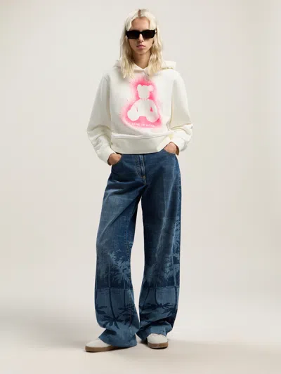 Palm Angels White Cotton Hooded Sweatshirt In Multi