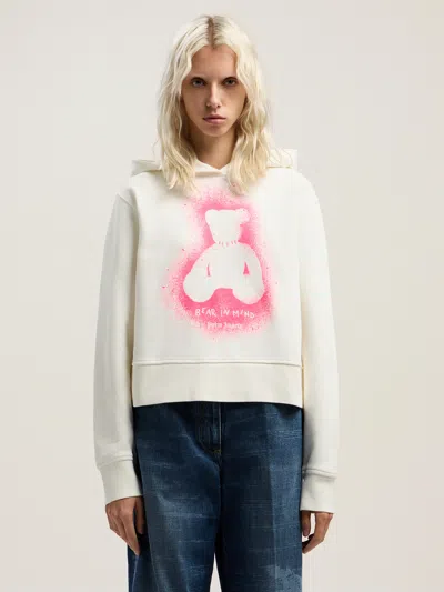 Palm Angels White Cotton Hooded Sweatshirt In Multi