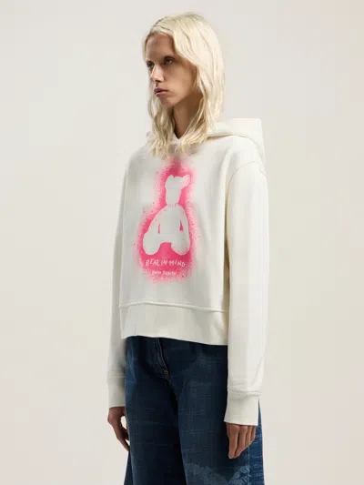 Palm Angels White Cotton Hooded Sweatshirt In Multi