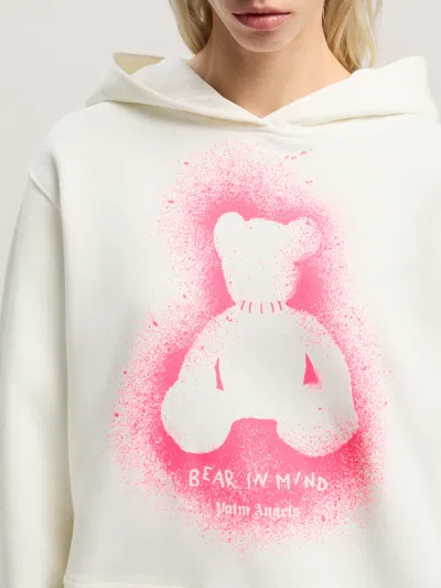 Palm Angels White Cotton Hooded Sweatshirt In Multi