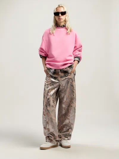 Palm Angels Curved Logo Collar Balloon Sweatshirt In White