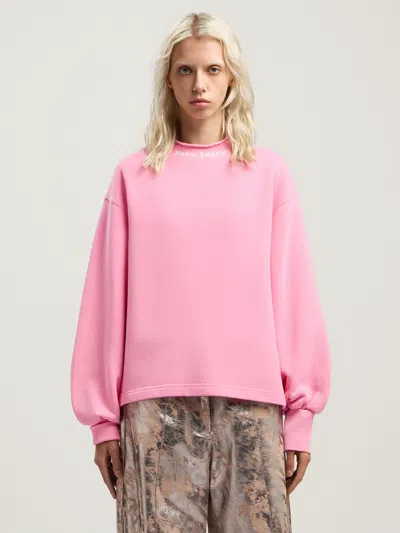 Palm Angels Curved Logo Collar Balloon Sweatshirt In White