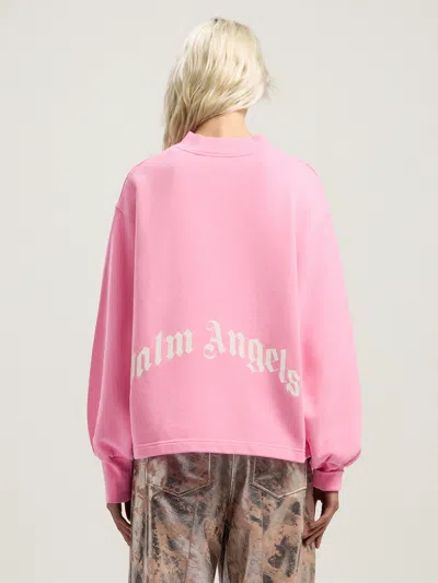 Palm Angels Curved Logo Collar Balloon Sweatshirt In White