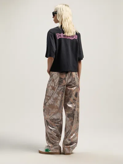 Palm Angels Classic Logo Cropped Tee In Animal Print