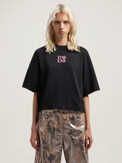 Palm Angels Classic Logo Cropped Tee In Animal Print
