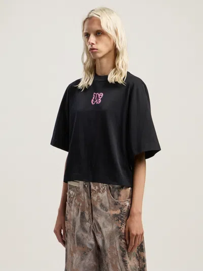 Palm Angels Classic Logo Cropped Tee In Animal Print