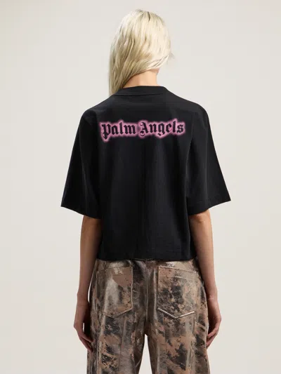 Palm Angels Classic Logo Cropped Tee In Animal Print