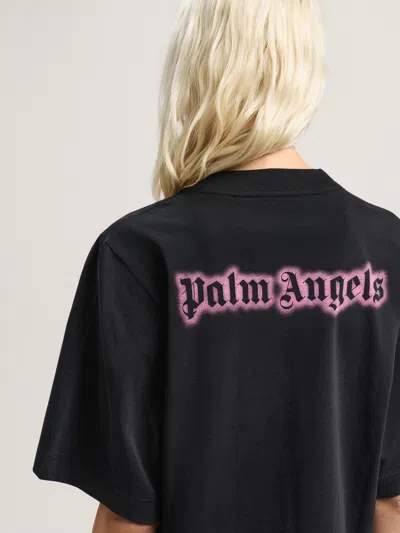 Palm Angels Classic Logo Cropped Tee In Animal Print