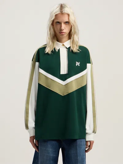 Palm Angels Monogram Colourblock Polo Shirt In Green