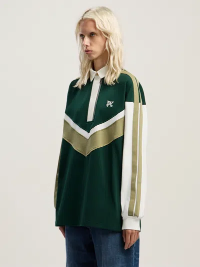Palm Angels Monogram Colourblock Polo Shirt In Green