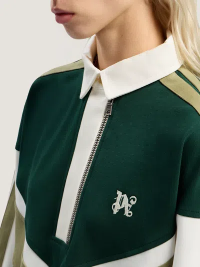 Palm Angels Monogram Colourblock Polo Shirt In Green