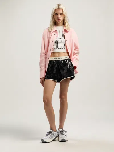 Palm Angels Flames Logo Baby Tee In Pink