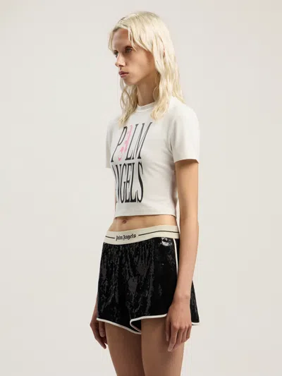 Palm Angels Flames Logo Baby Tee In Pink