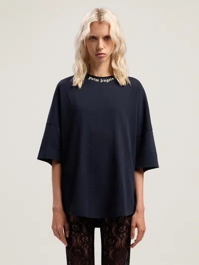 Palm Angels Navy Curved Logo Collar Over T-shirt In Multi