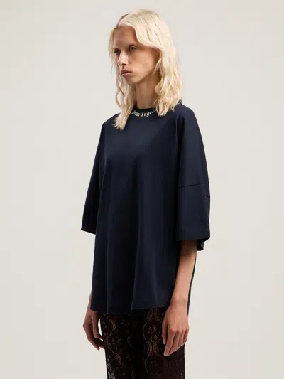 Palm Angels Navy Curved Logo Collar Over T-shirt In Multi