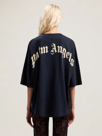 Palm Angels Navy Curved Logo Collar Over T-shirt In Multi