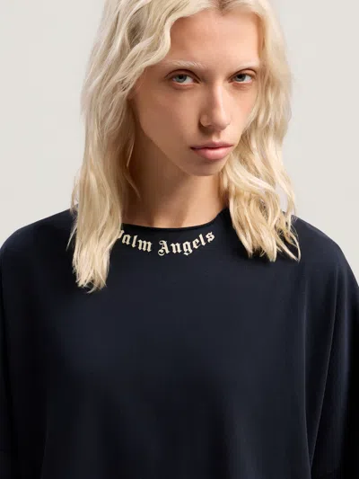 Palm Angels Navy Curved Logo Collar Over T-shirt In Multi