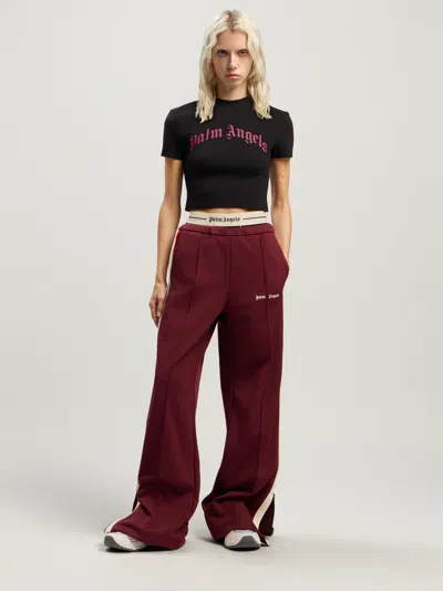 Palm Angels Cropped T-shirt With Gothic Fuchsia Print In Black