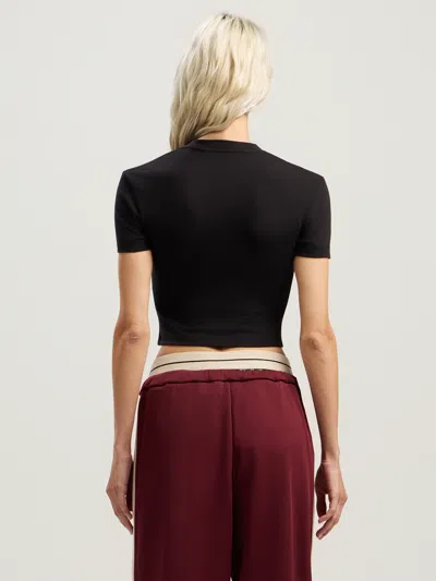 Palm Angels Cropped T-shirt With Gothic Fuchsia Print In Black