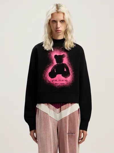 Palm Angels Cropped Black And Fuchsia Graphic Sweatshirt