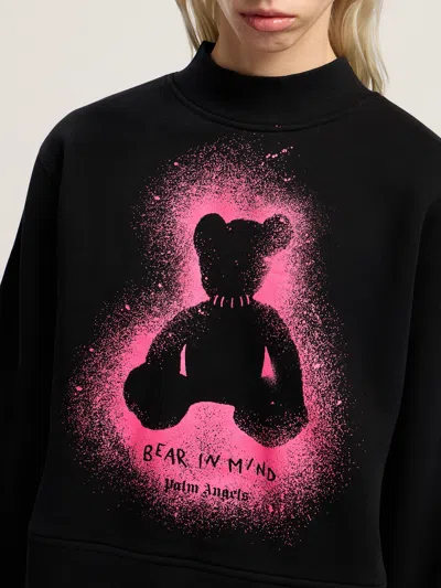 Palm Angels Cropped Black And Fuchsia Graphic Sweatshirt