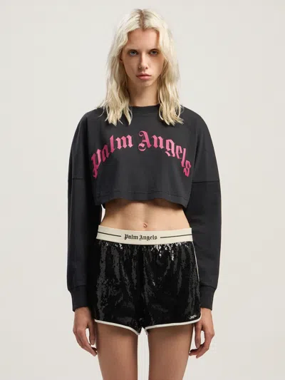 Palm Angels Curved Logo Printed Cropped Top In Black