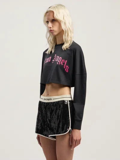 Palm Angels Curved Logo Printed Cropped Top In Black