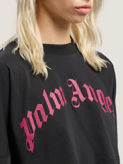 Palm Angels Curved Logo Printed Cropped Top In Black