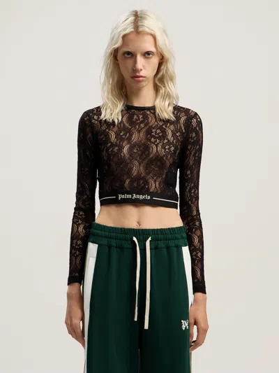 Palm Angels Classic Logo Lace Top In Green